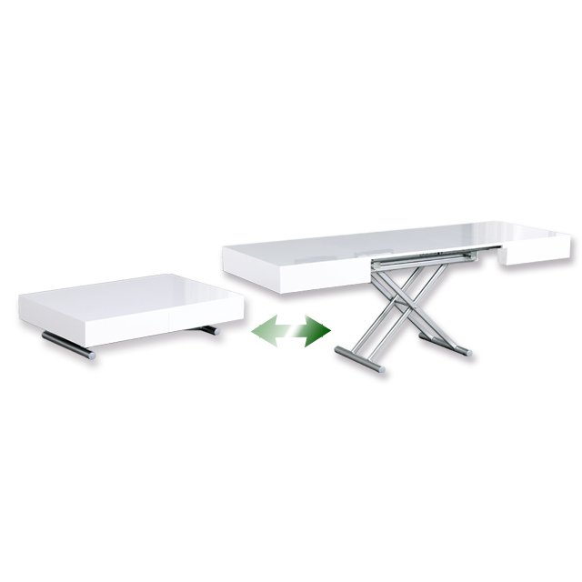 Minimalist House Furniture Lifting Metal Frame High Gloss White Dining Table For Apartments