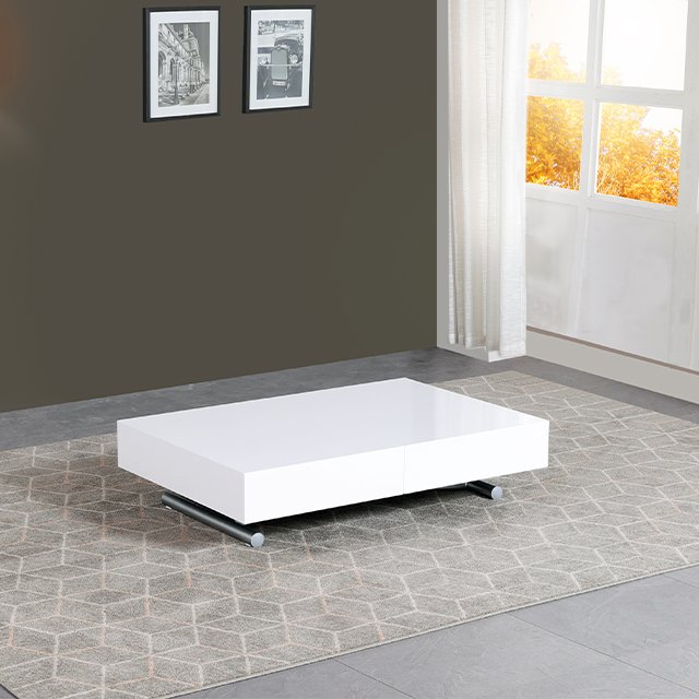 Minimalist House Furniture Lifting Metal Frame High Gloss White Dining Table For Apartments
