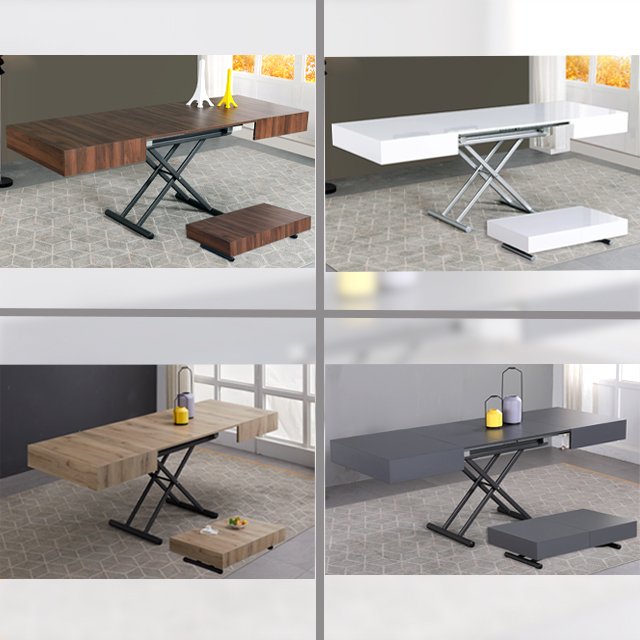 Minimalist House Furniture Lifting Metal Frame High Gloss White Dining Table For Apartments