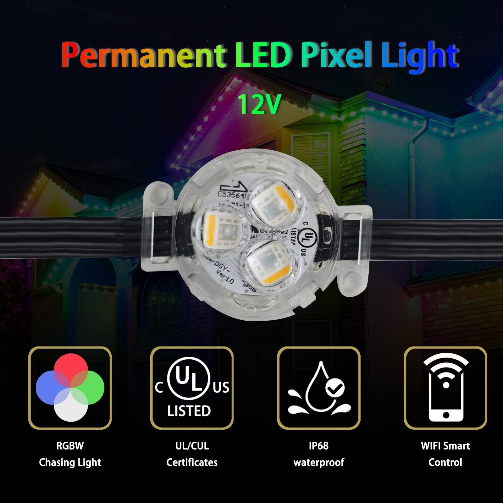 Twinklight Decorative Christmas Outdoor Smart Pixel Led Light Strip RGBW Point Light Source Permanent Eave Lights