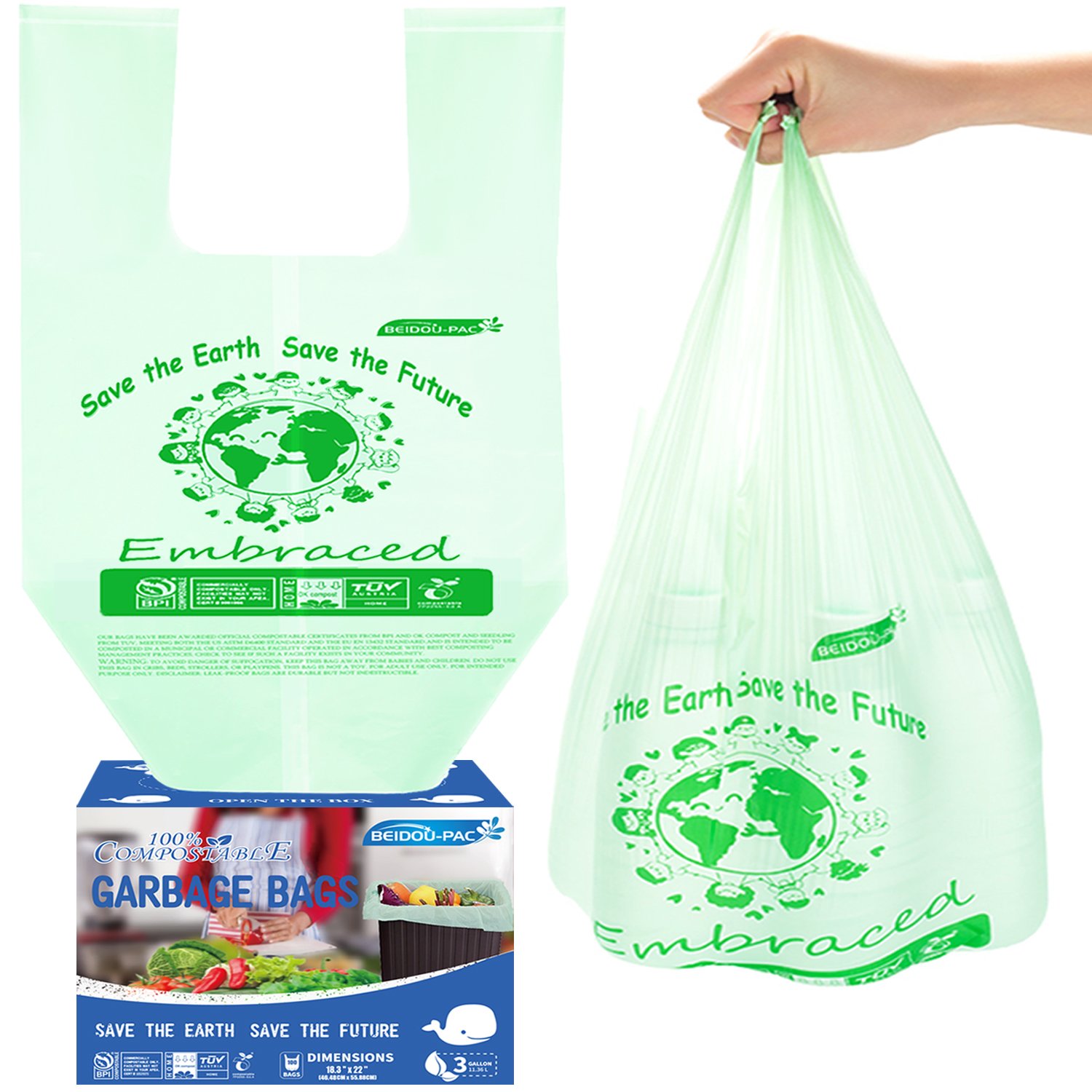 Biodegradable compostable trash bags 55 gallon collapsible plastic heavy duty bio degradable big bin garbage bags