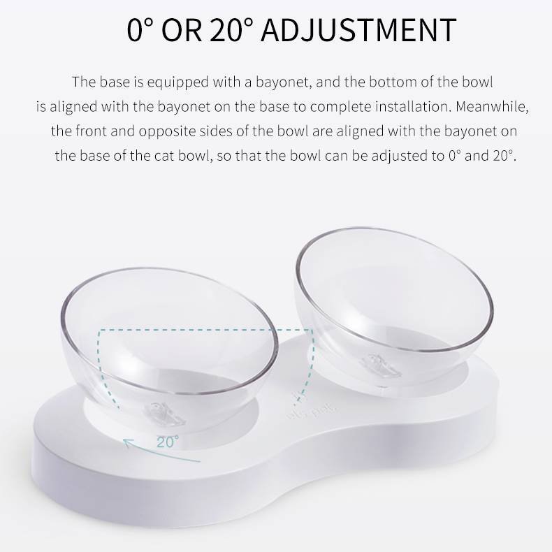 Antiskid Tilting Style Cat Shape Pet Double Bowl Transparent Pet Cat Feeder Pet Food Dish Water Bowl for Cats