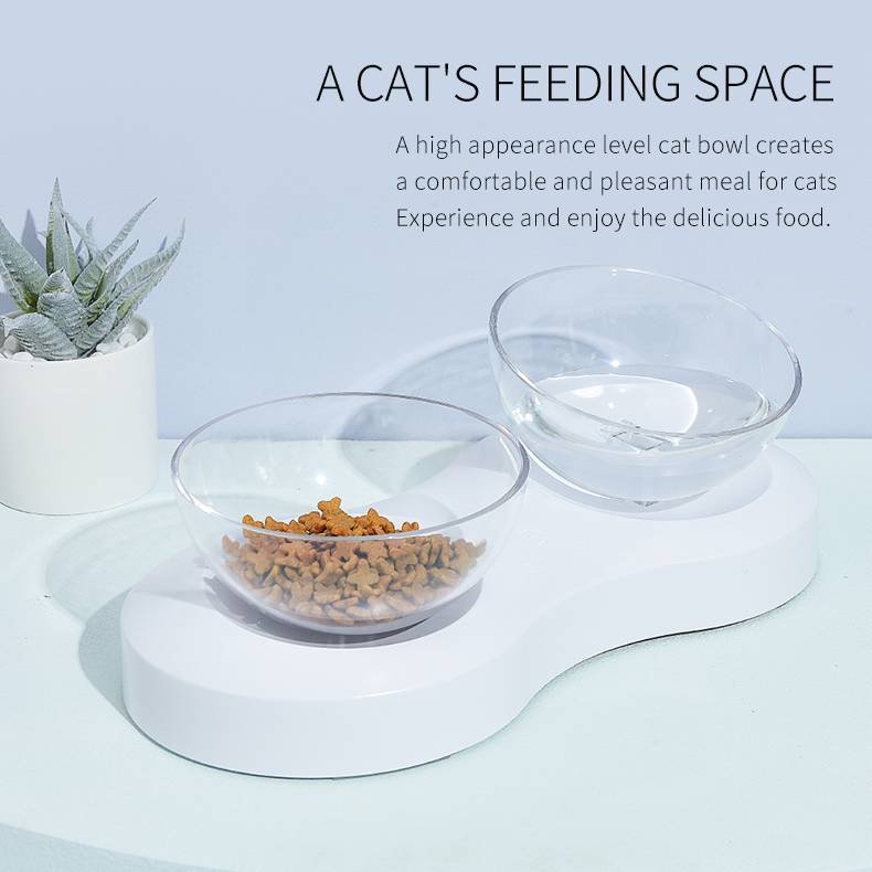 Antiskid Tilting Style Cat Shape Pet Double Bowl Transparent Pet Cat Feeder Pet Food Dish Water Bowl for Cats