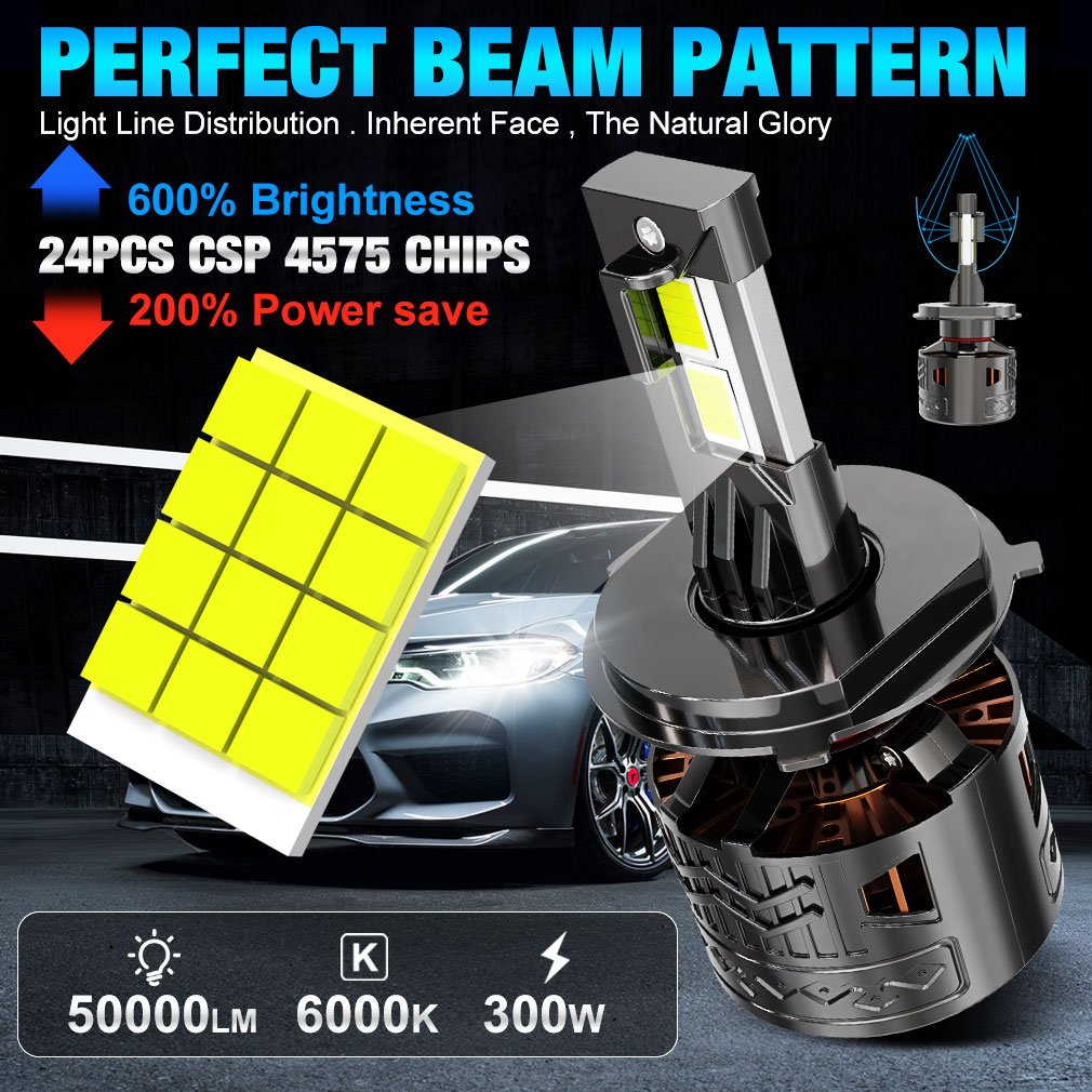 OEM ODM Factory 300W 50000LM 4575 CSP H1 H3 H4 H7 H8 H11 9005 HB3 9006 HB4 9012 HIR2 Led Automotive Bulbs Car Headlights