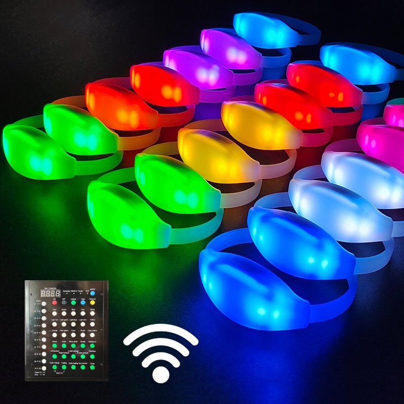 Party Radio Controlled 4 LED Lights Bright LED Bracelets Custom LOGO LED Bracelets DMX Control