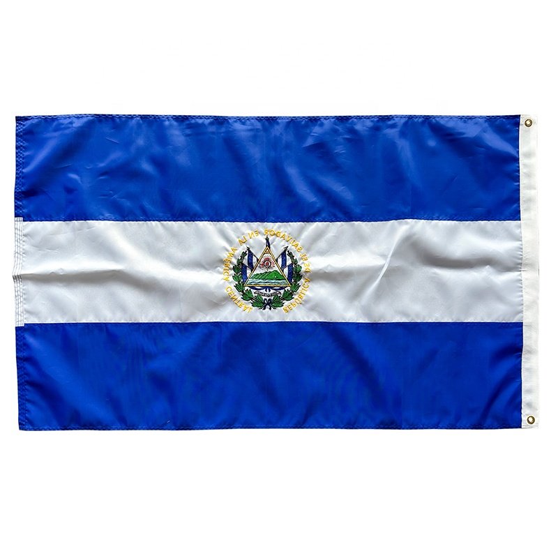 Factory Direct Sale 100% Polyester 3X5ft Embroidered Salvadoran El Salvador Flag