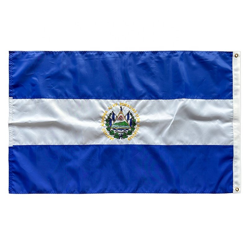 Factory Direct Sale 100% Polyester 3X5ft Embroidered Salvadoran El Salvador Flag