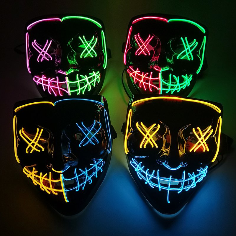 New Type EL Halloween Decor Neon Mask Mixed Color Led Party Supplies Glowing Cosplay Costume Masquerade Horror Masks