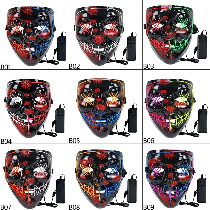 New Type EL Halloween Decor Neon Mask Mixed Color Led Party Supplies Glowing Cosplay Costume Masquerade Horror Masks