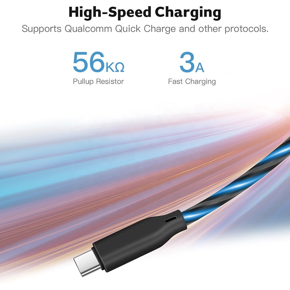 Hot sale 3 in 1 Fast Charging USB Cable Flowing Light Phone Accessories Led Luminous Type C Micro Lighting Data Cables