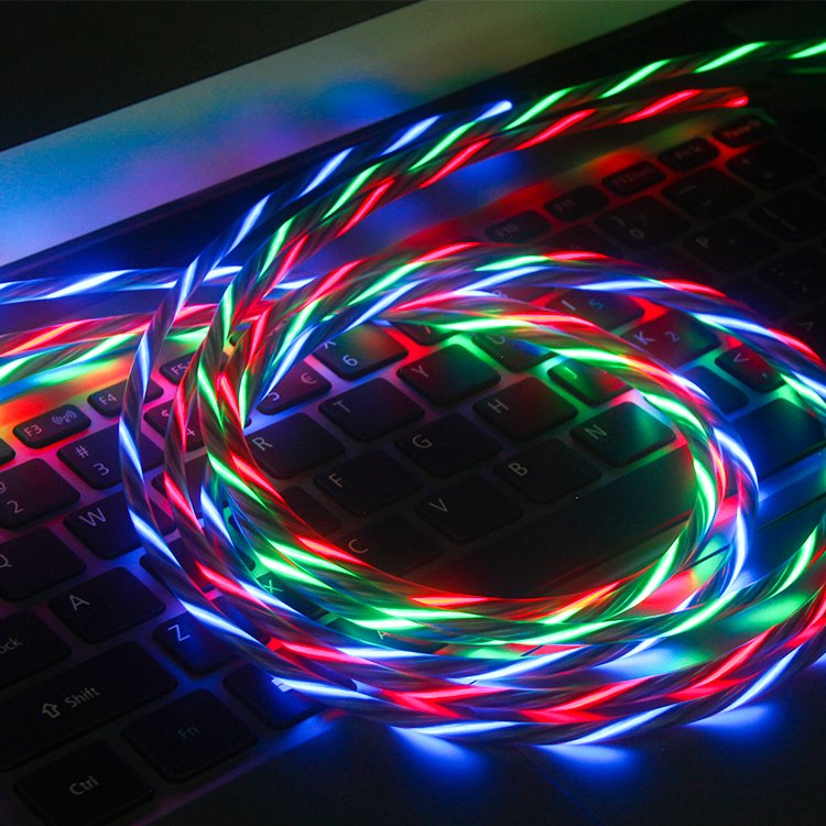 Hot sale 3 in 1 Fast Charging USB Cable Flowing Light Phone Accessories Led Luminous Type C Micro Lighting Data Cables