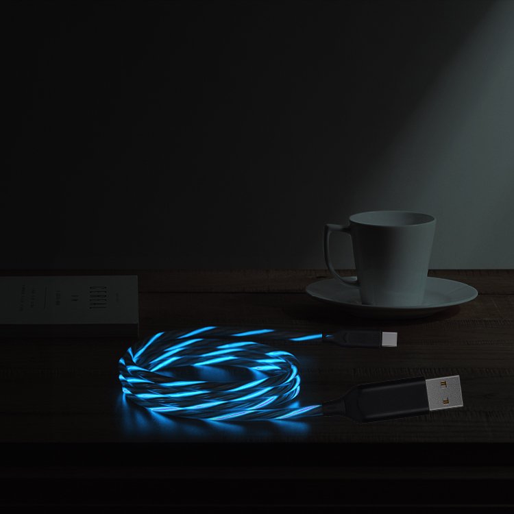 Hot sale 3 in 1 Fast Charging USB Cable Flowing Light Phone Accessories Led Luminous Type C Micro Lighting Data Cables