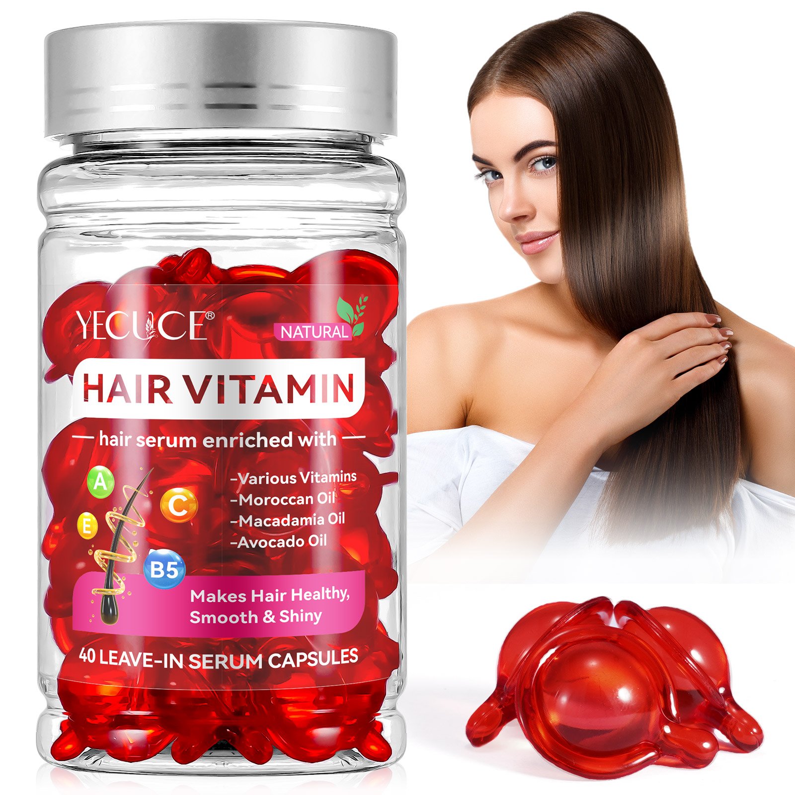 Wholesale 40 Leave-in No Rinse Hair Vitamin Serum Capsules Hair Treatment Serum Oil Capsules With Moroccan Macadamia Avocado Oil