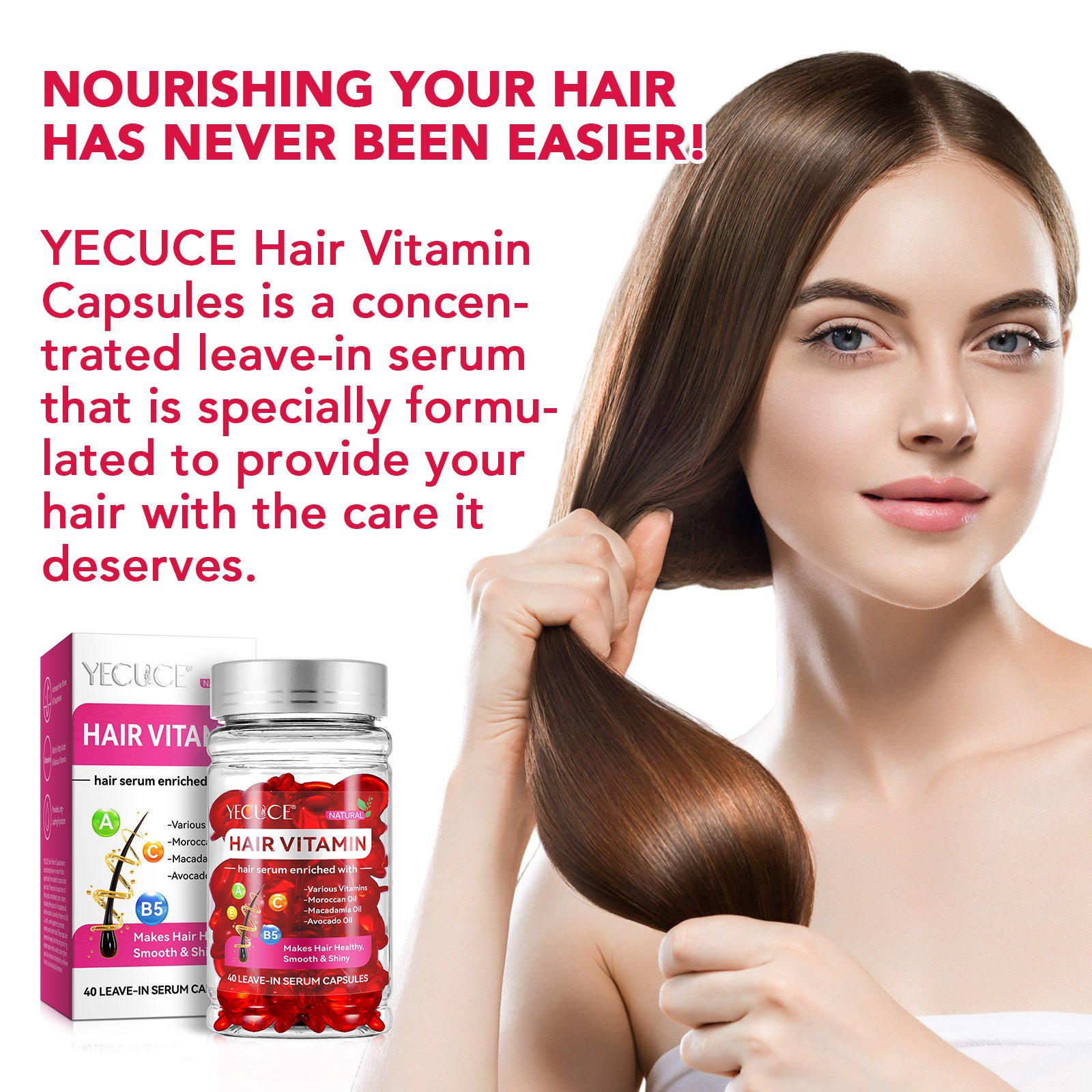 Wholesale 40 Leave-in No Rinse Hair Vitamin Serum Capsules Hair Treatment Serum Oil Capsules With Moroccan Macadamia Avocado Oil