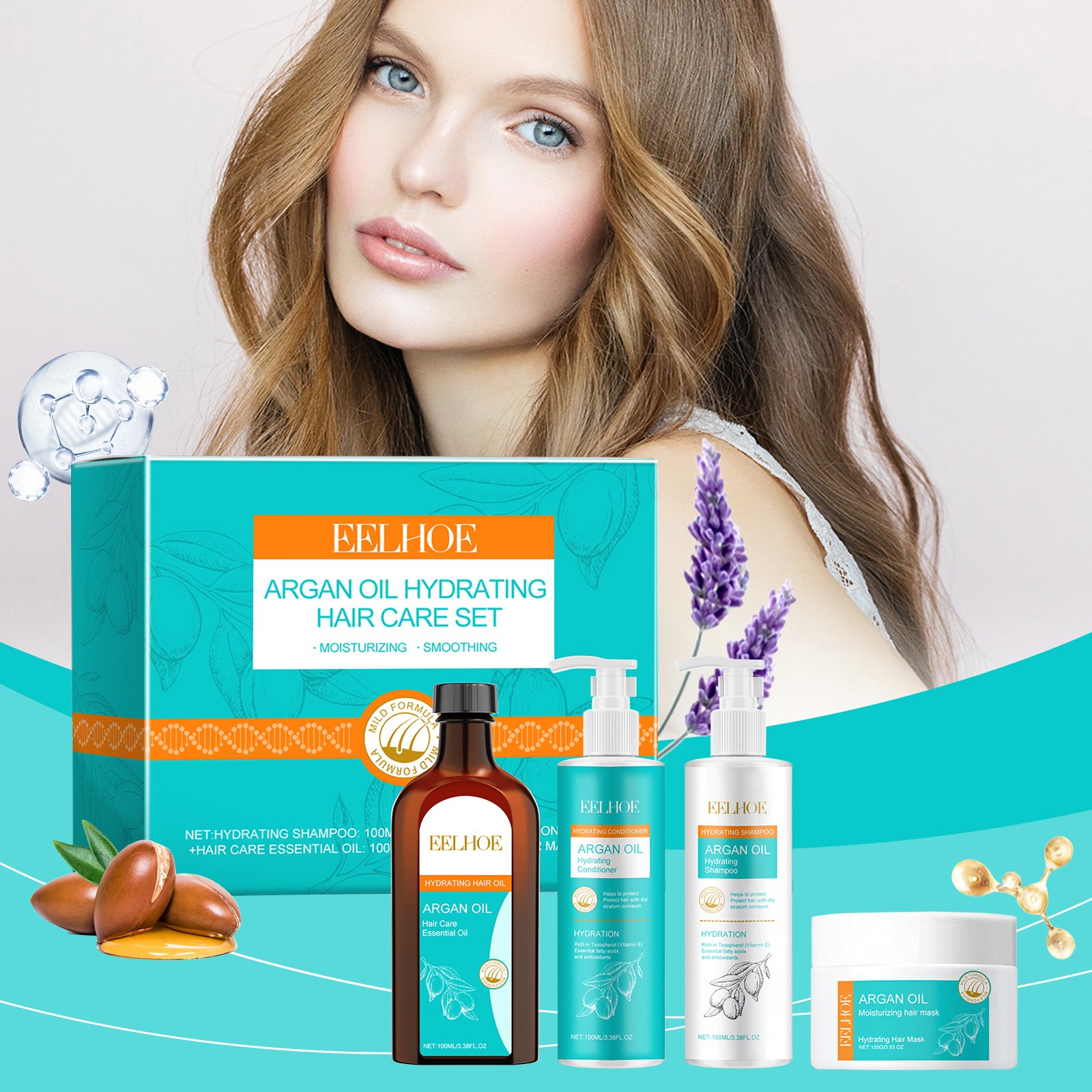 EELHOE Private Label Hair Care Set Argan Oil Hair Care Sets Products Smoothing Natural Hair Care Sets