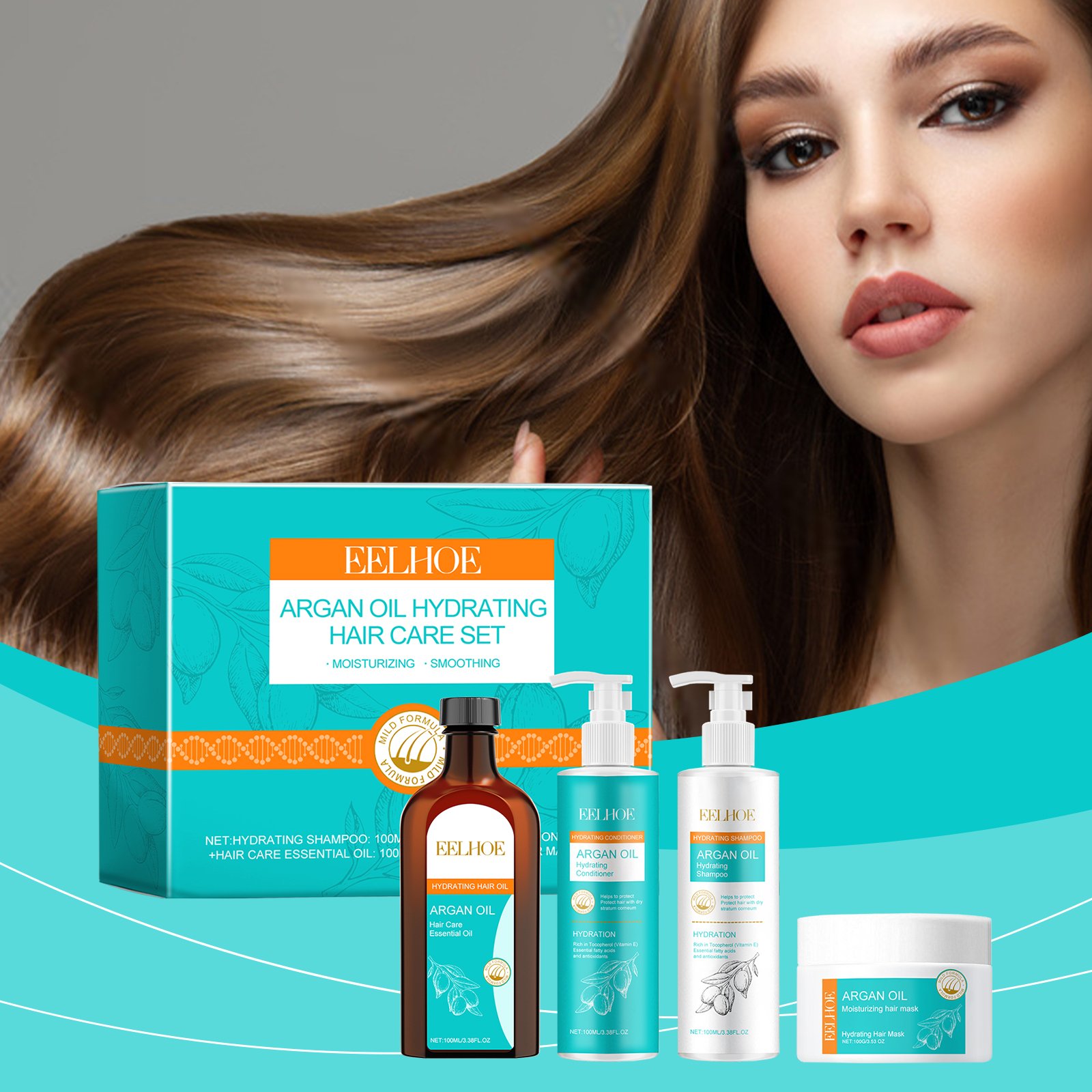 EELHOE Private Label Hair Care Set Argan Oil Hair Care Sets Products Smoothing Natural Hair Care Sets