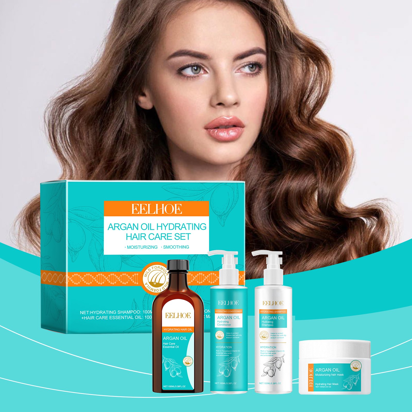 EELHOE Private Label Hair Care Set Argan Oil Hair Care Sets Products Smoothing Natural Hair Care Sets