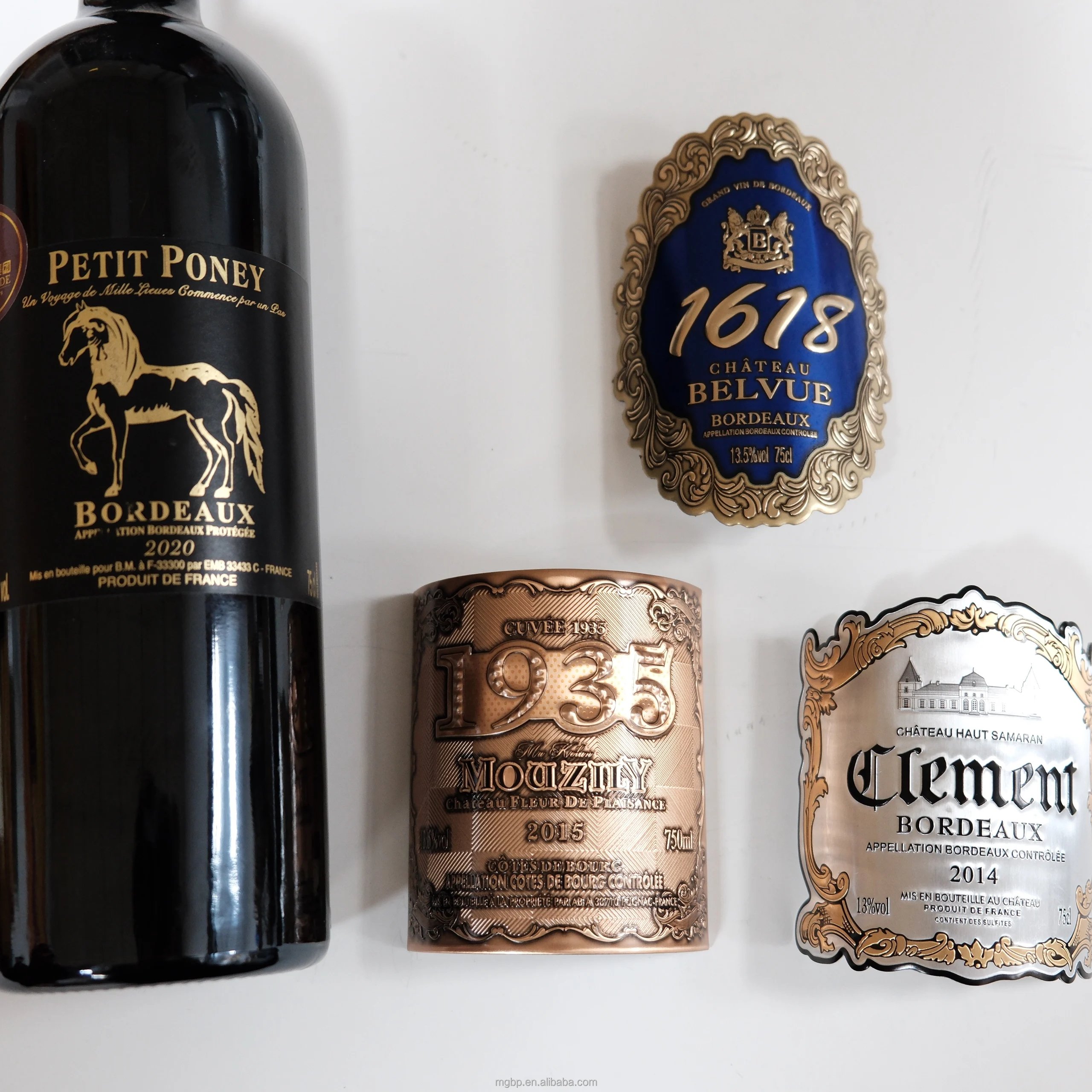 Custom Textured Stamping High Quality Adhesive Waterproof Embossment Glass Wine Bottle Label