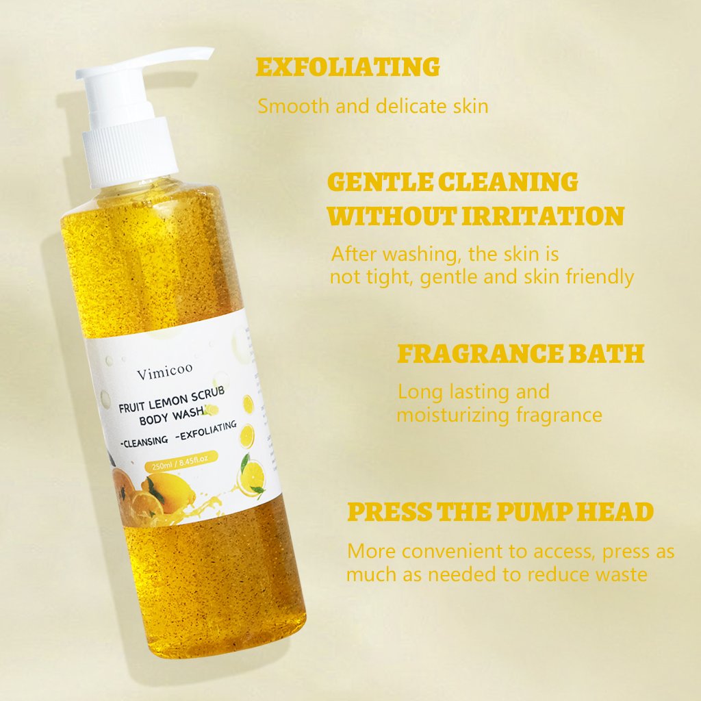 OEM ODM New Skin Care Private Label Product Deeply Cleansing Exfoliating Body Bath Gel Fruit Lemon Scrub Body Wash
