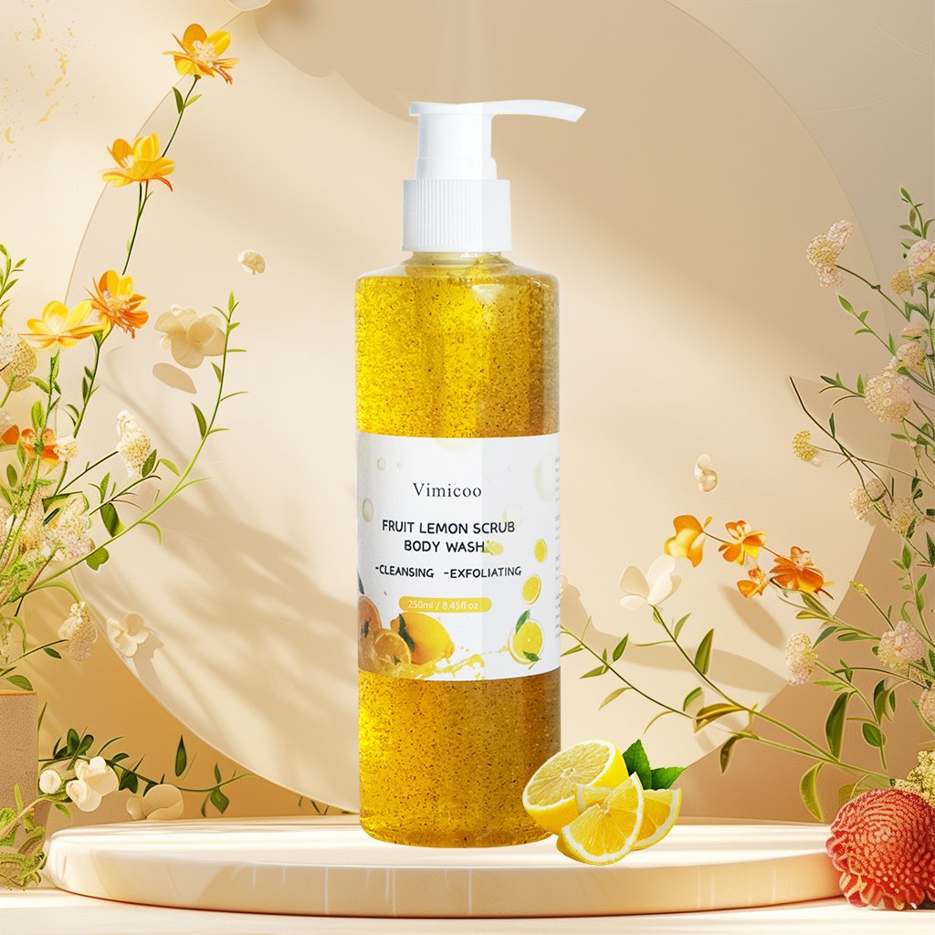 OEM ODM New Skin Care Private Label Product Deeply Cleansing Exfoliating Body Bath Gel Fruit Lemon Scrub Body Wash