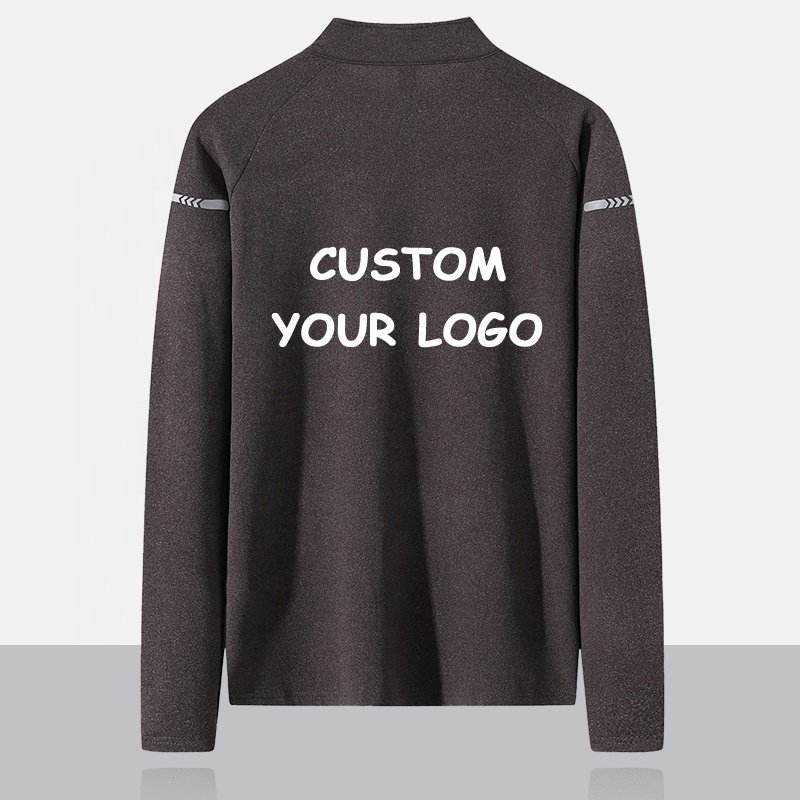 Custom Logo Fashion Sports Casual Zip Knit Long Sleeve T-shirt Stand Collar Men's T Shirt With Zippers