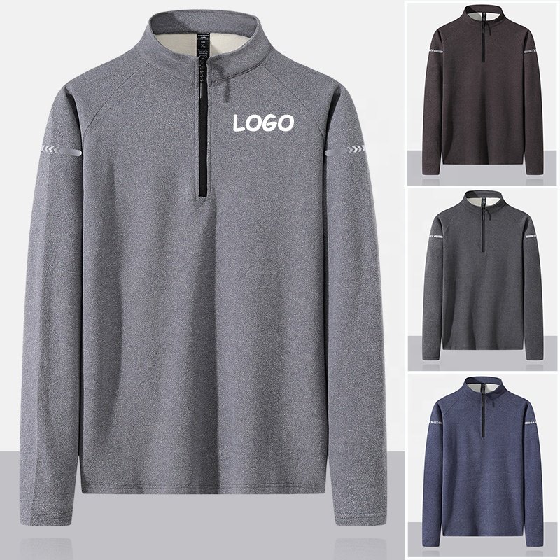Custom Logo Fashion Sports Casual Zip Knit Long Sleeve T-shirt Stand Collar Men's T Shirt With Zippers