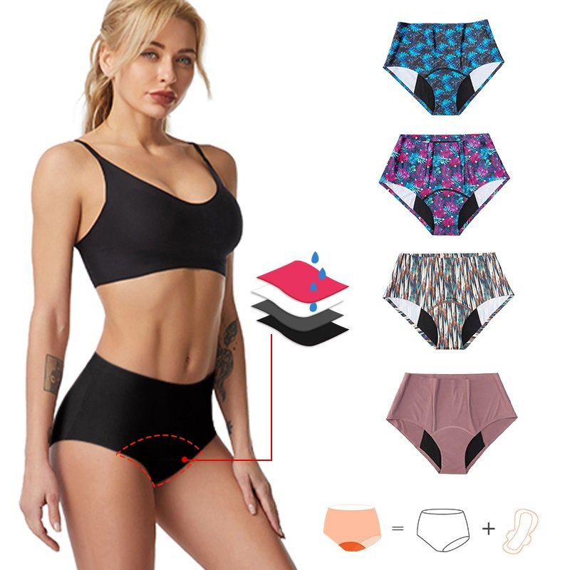 3-Piece Wholesale 4 layer leak proof Ladies Seamless Menstrual Pant Period Pants Reusable Washable Menstrual Panties