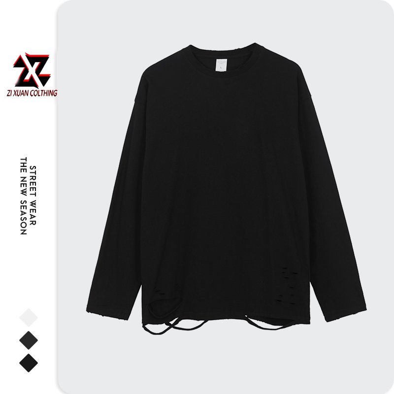 100% Cotton Oversized Unisex T Shirt Wholesale No Label T Shirts Heavyweight Streetwear Long Sleeve