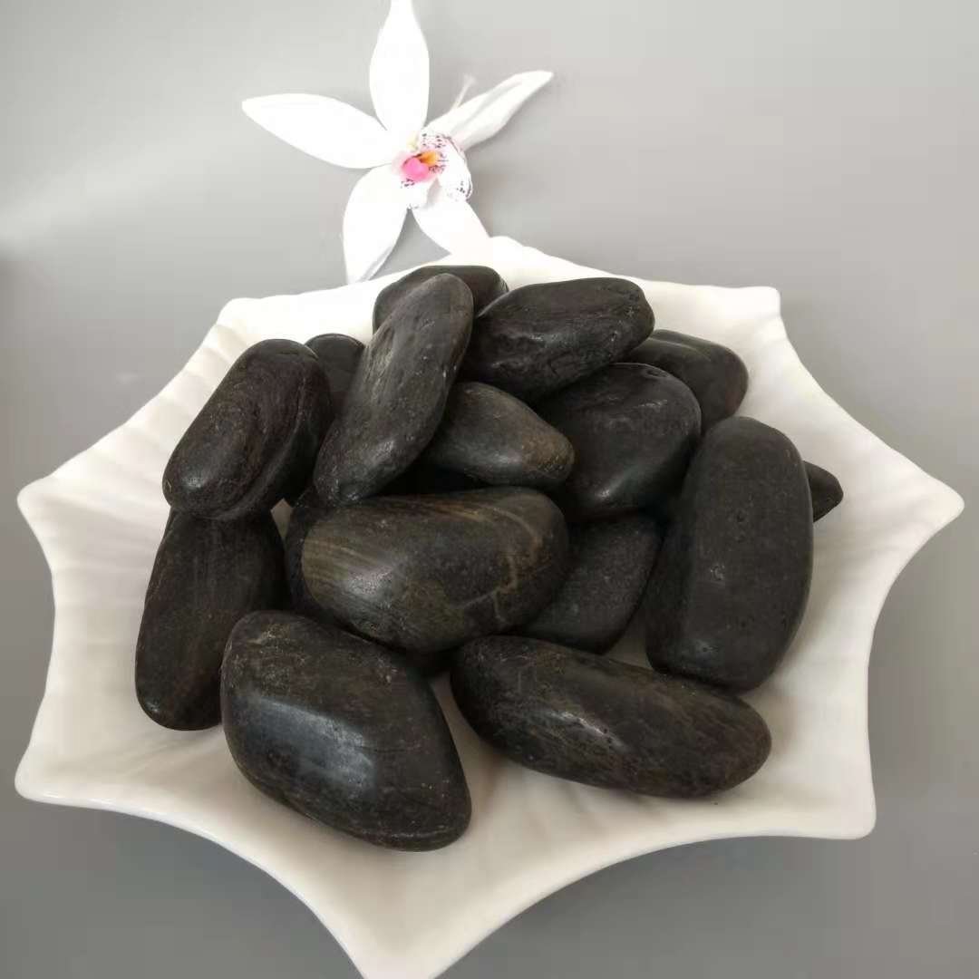 Natural Black Cobble Pebble Stone Polished Normal Grade Outside Garden Landscape Paving