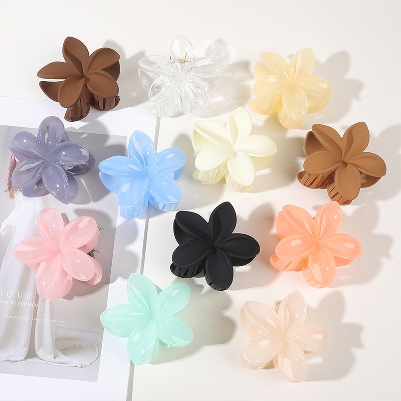 Elegant Korean Non-slip Hawaii Flower Hair Clips Accessories Girls Custom Brand Floral Shark Claws Accesorios Para El Cabello