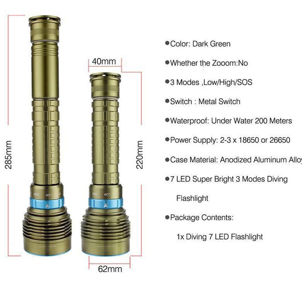 20000 lumens diving lantern xm-l2 LED diving flashlight,torches 2000 lumens diving Lights