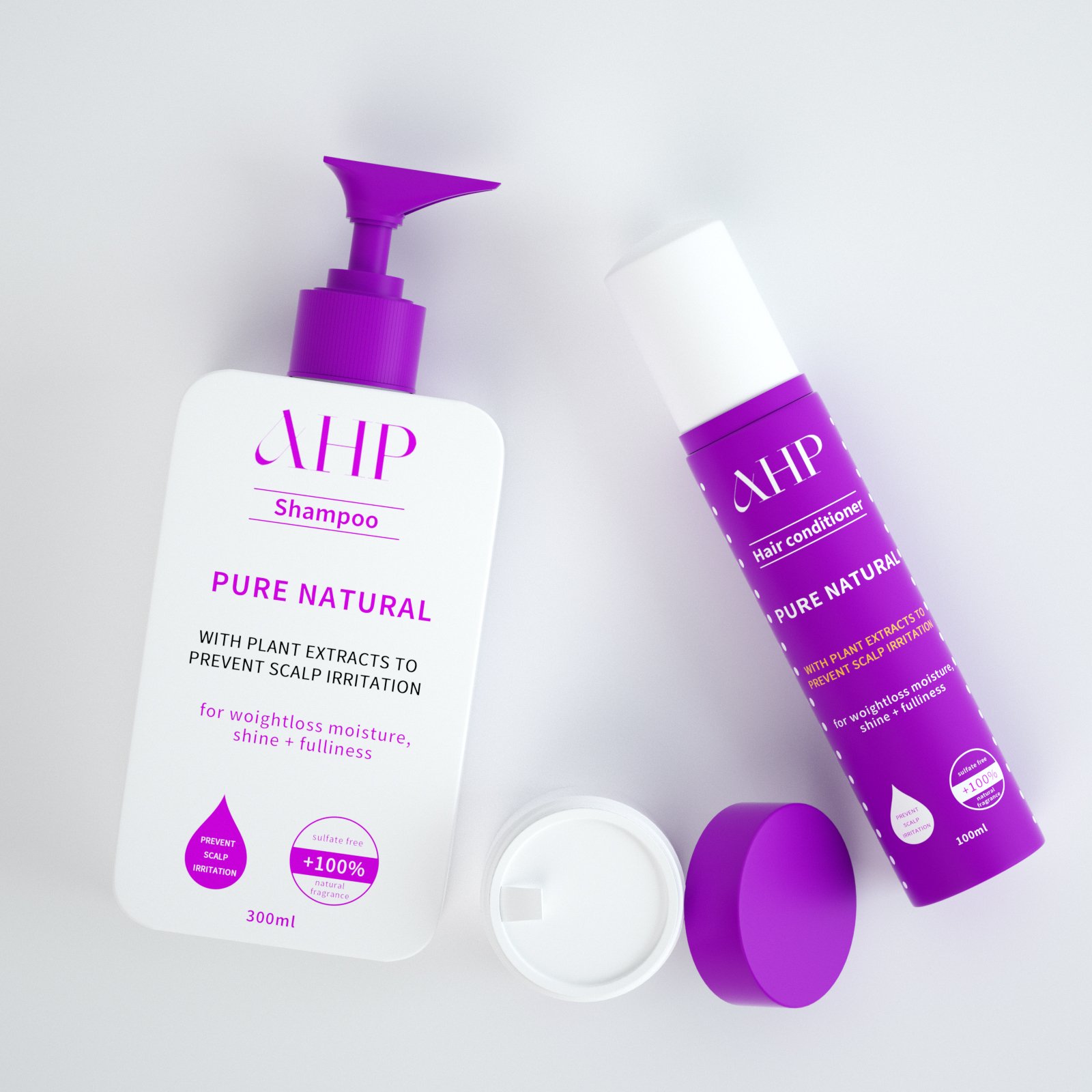 ODM OEM plastic toiletries bottle 30ml 50ml 100ml purple hair care oil bottle set with free design for luxury hair products