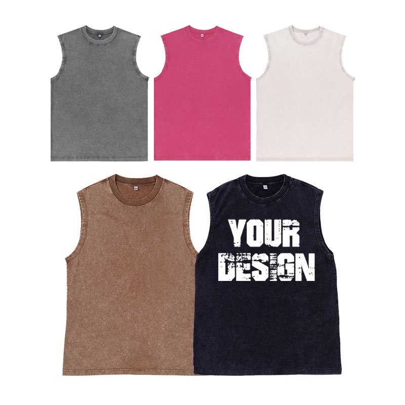 Wholesale Men Cotton Plain Tank Top Sleeveless Fitness Tank Tops Vest Gym For Men Acid Wash Vintage plus size men's t-shirts