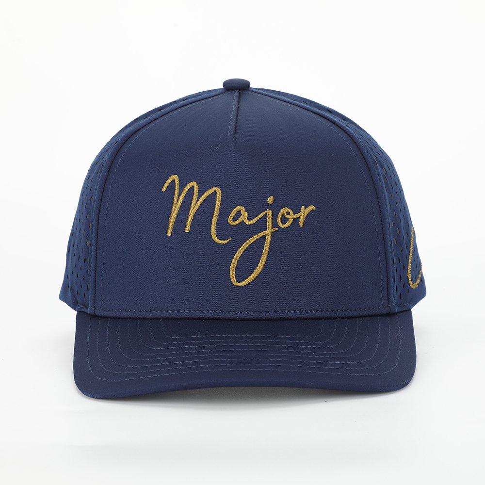 Custom Men 5 Panel Navy Blue Embroidery Logo Perforated Laser Cutting Hole Drilled Baseball Hat,Waterproof Sport Cap