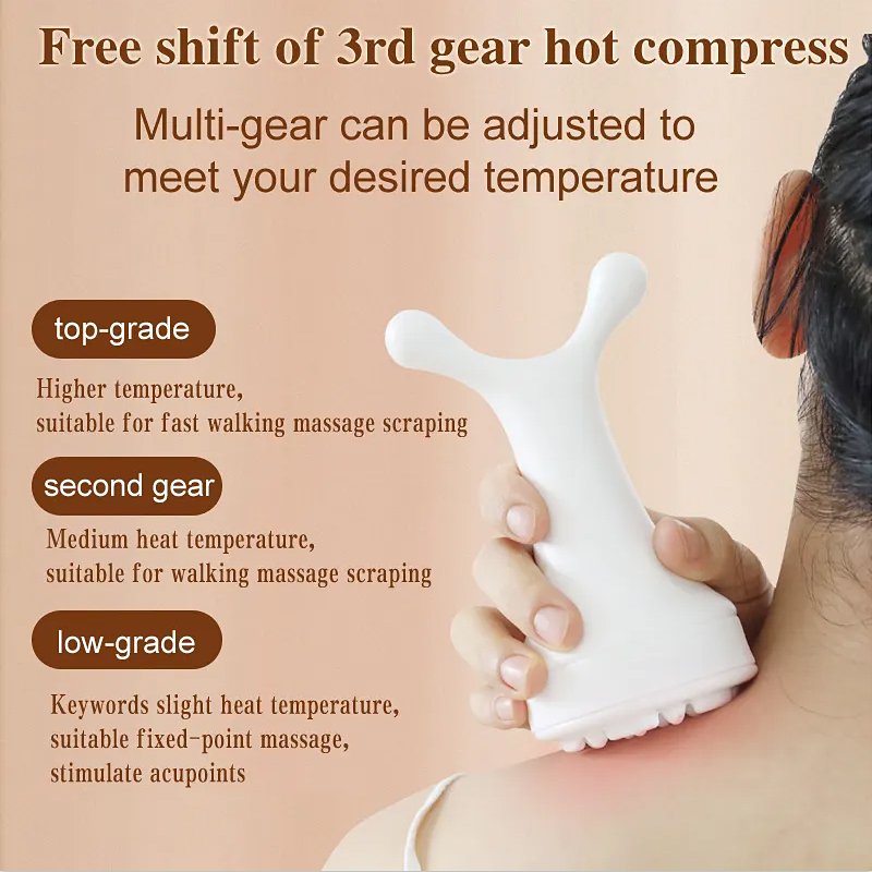 Ceramic Electric Meridians Brush Whole Body Lymphatic Dredge Massager Heat Function Shoulder Back Leg Vibration Pain Relief