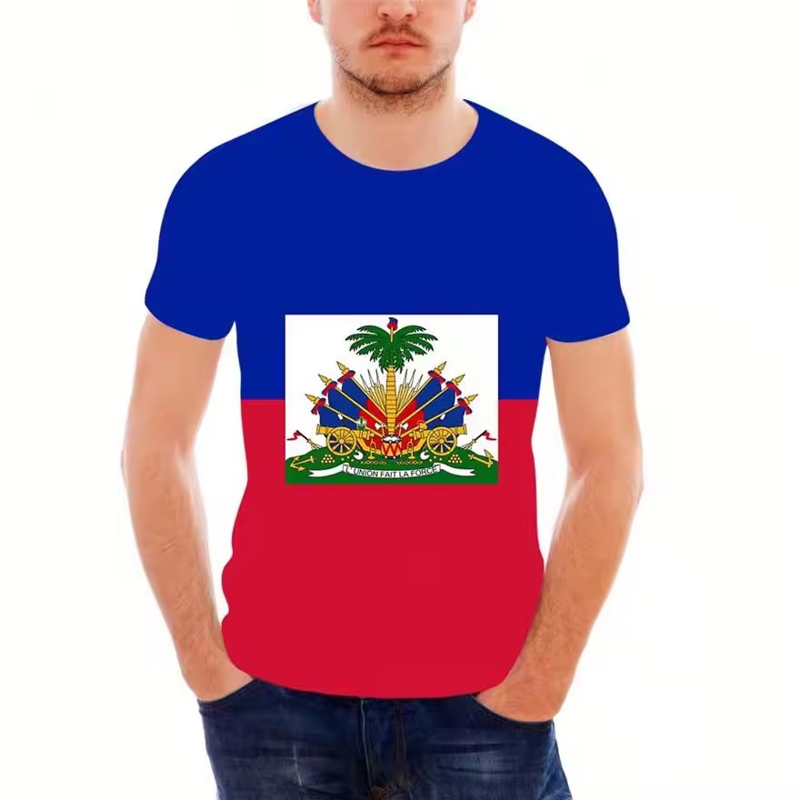 custom logo full body sublimation gym sport summer t-shirts full print t shirts for t-shirt haitian flag tshirts