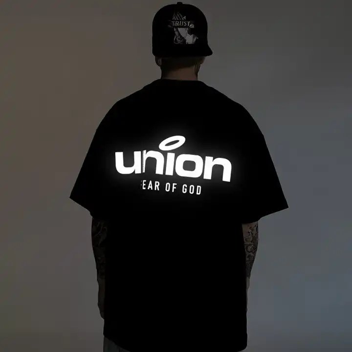 Premium cotton custom lowing tshirts luminous vinyl printinglogo reflective tshirts glowing in dark plus size men's t-shirts