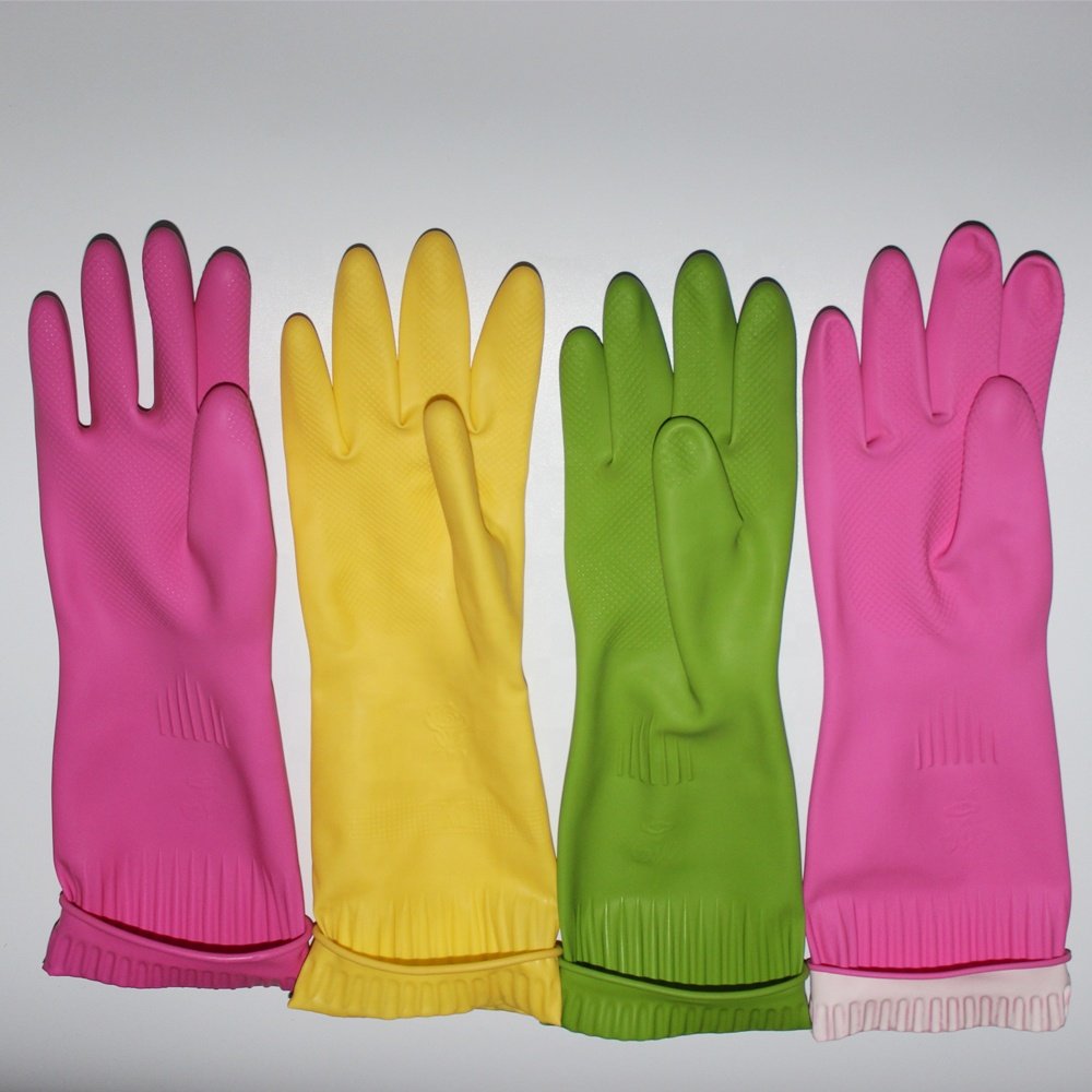 Guantes de latex para el hogar, manoplas de latex de alta calidad con puno largo verde para Cocina