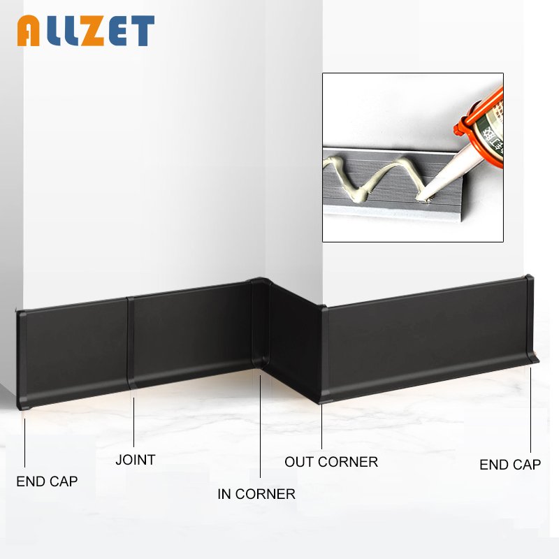 Allzet Aluminum Skirting Board Manufacturing Plant Sports Venues Self-adhesive Skirting Not Accumulate Dust Easy To Clean