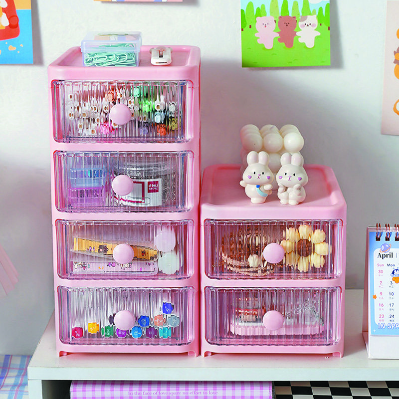 2 Tiers Clear Tabletop Stationery Small Storage Drawer Small Parts Plastic Desktop Storage Box
