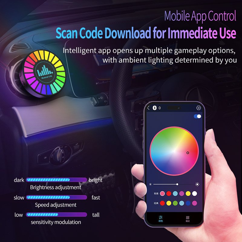 RGB Car Music Rhythm Lamp Voice Controlled Synchronized Rhythm Light EL Products Aromatherapy Air Freshener with Magnetic Pickup