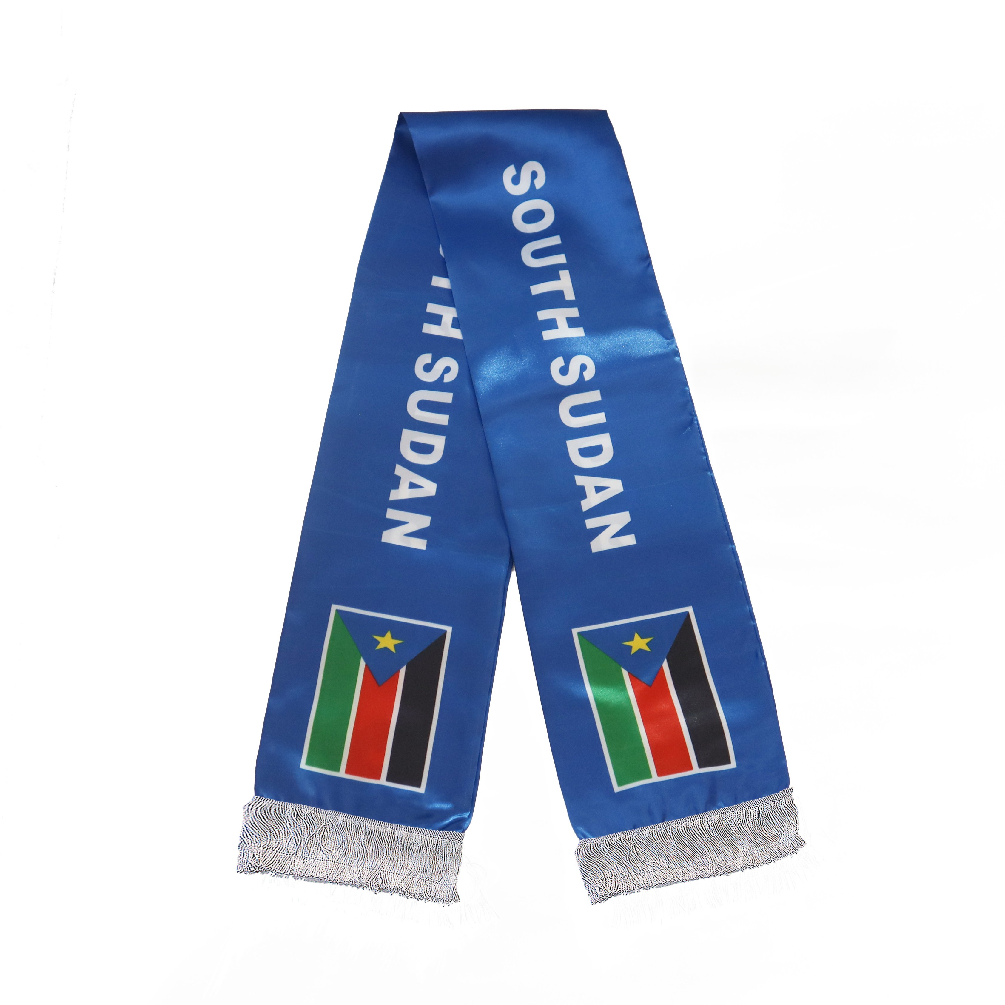 Wholesale Custom Football Cheering Products Fans National Flag Tassel Scarves Shawl South Sudan Flag Scarf