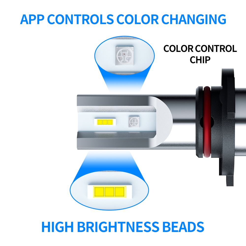 Aurora RGB Led Car Headlight App Control H4 H7 H11 9005 12V 24V Auto LED Car Headlamp Light Bulb