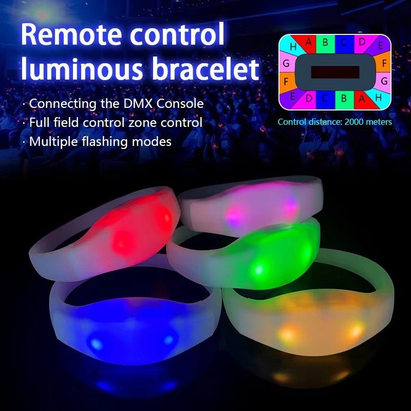 Remote LED Bracelet Wedding Decoration Custom LOGO Light up Party LED Bracelets DMX Controlled LED Wristbands Factory