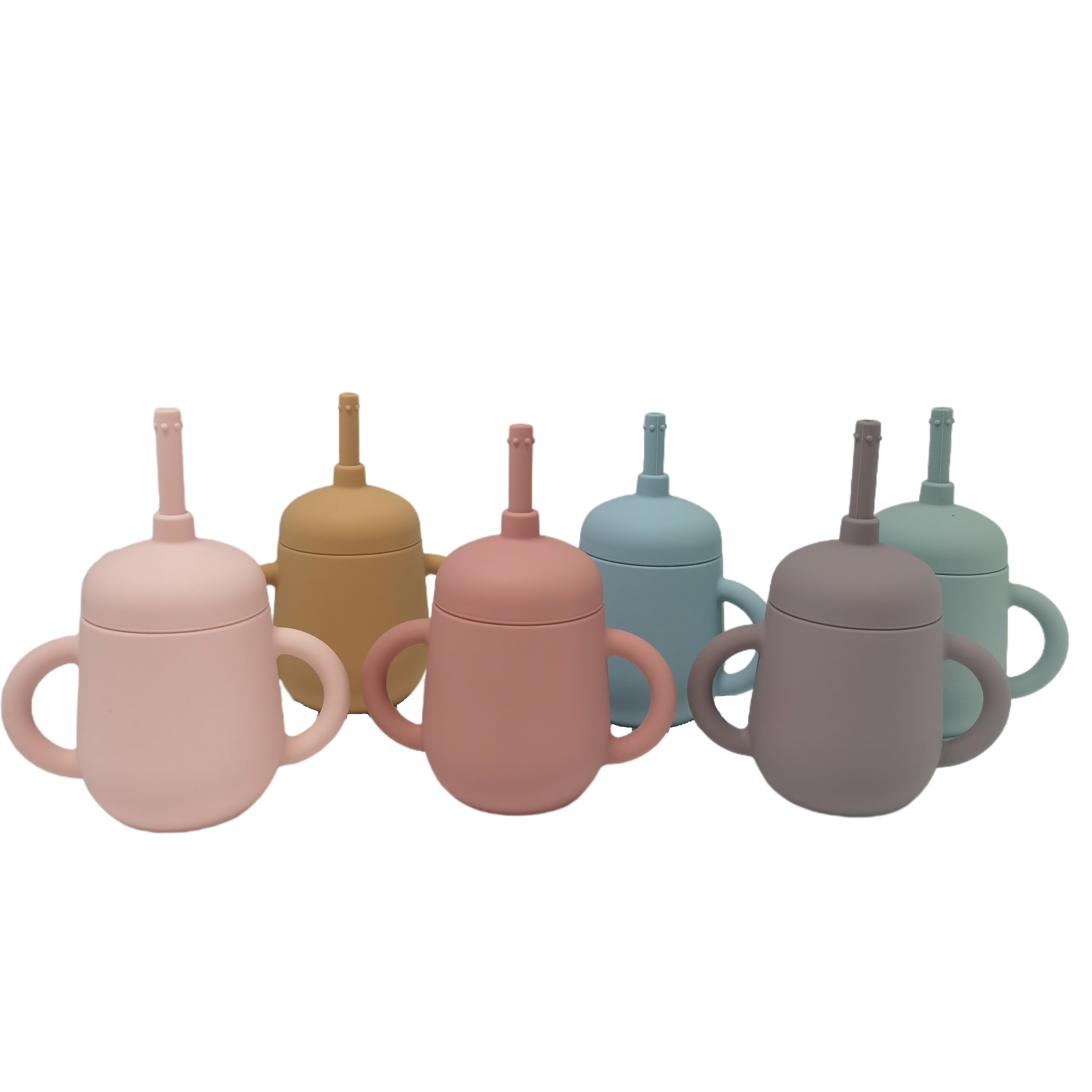 100% Food Silicone Baby Sippy Cups with Straw Handles Holder Kids Toddler Children Silicon Drinking Water Training Sippy Cup