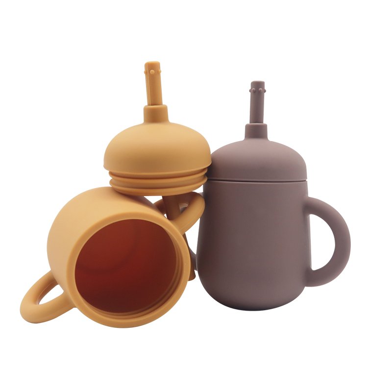 100% Food Silicone Baby Sippy Cups with Straw Handles Holder Kids Toddler Children Silicon Drinking Water Training Sippy Cup