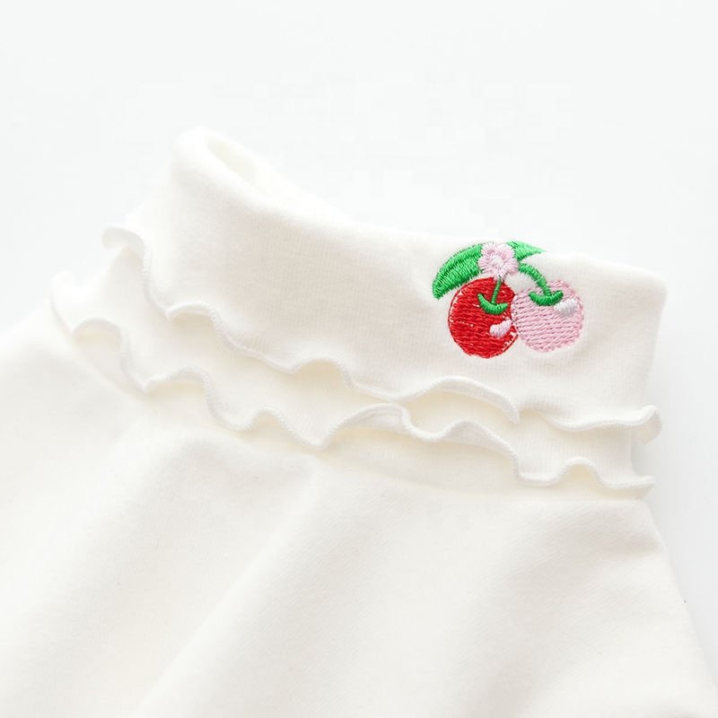 Ms-48 2024 Spring Baby Girls Top Design Turtleneck Embroidery Bottom Long Sleeve T Shirt for Toddler Girl
