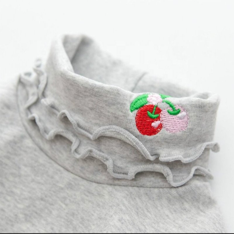 Ms-48 2024 Spring Baby Girls Top Design Turtleneck Embroidery Bottom Long Sleeve T Shirt for Toddler Girl