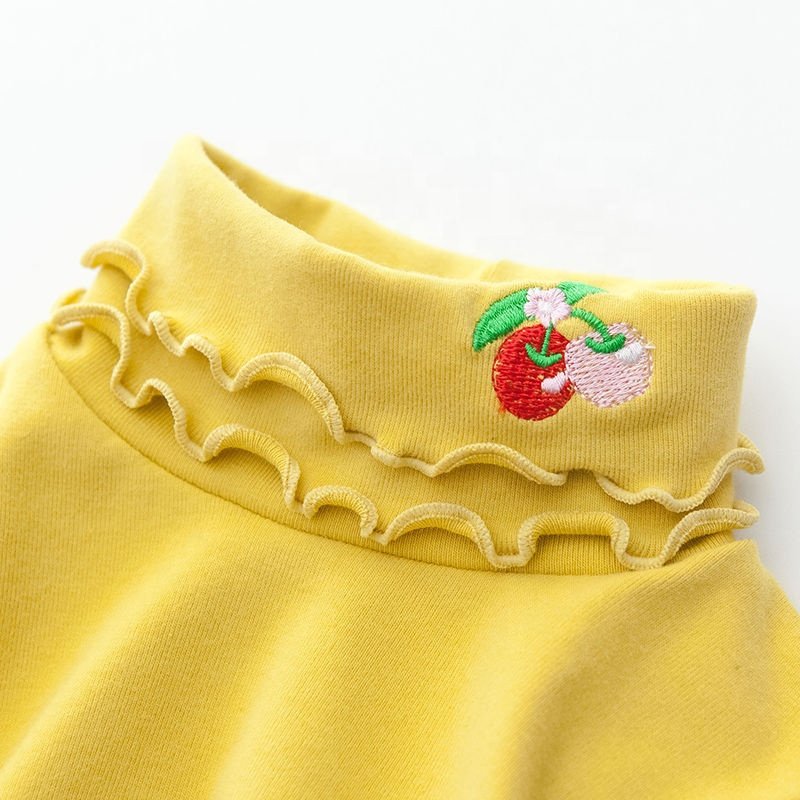 Ms-48 2024 Spring Baby Girls Top Design Turtleneck Embroidery Bottom Long Sleeve T Shirt for Toddler Girl
