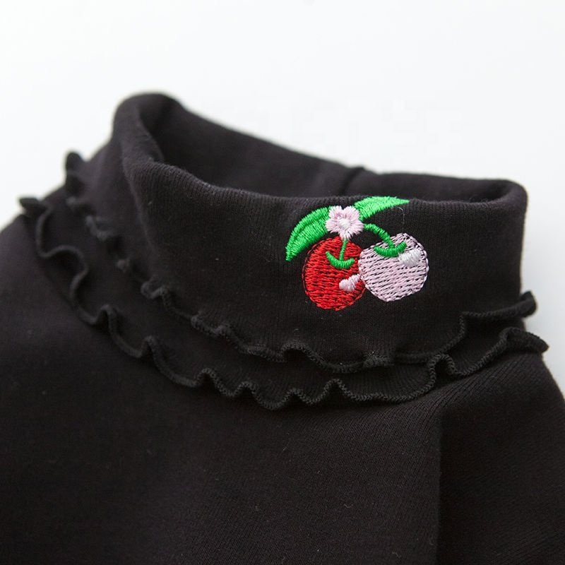 Ms-48 2024 Spring Baby Girls Top Design Turtleneck Embroidery Bottom Long Sleeve T Shirt for Toddler Girl